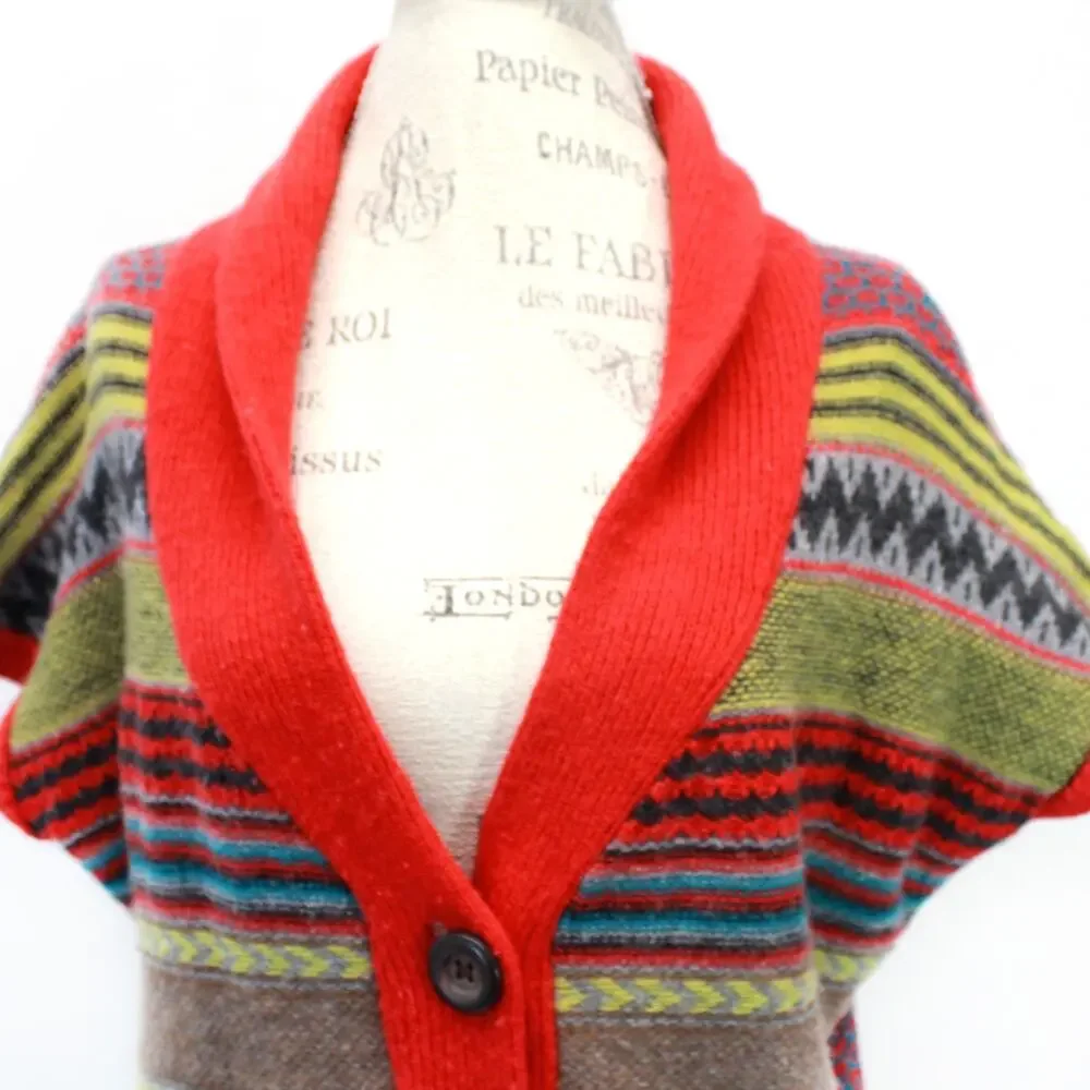 Swank Vest Sweater Cardigan Button Fair Isle Knit Cozy Grandmacore M/L